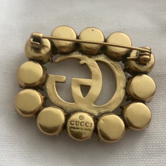 Gucci Double G Mormont Brooch With Crystal authentic rare bronze signature - Picture 3 of 6